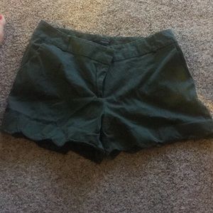 Army green shorts with scalloped detail